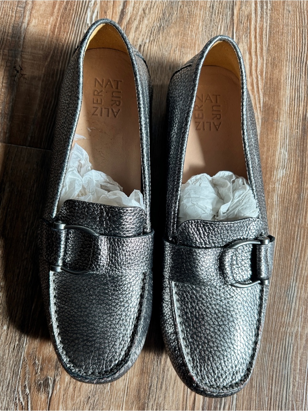 Naturalizer Men's Metallic Pewter Leather Slip-On Loafers